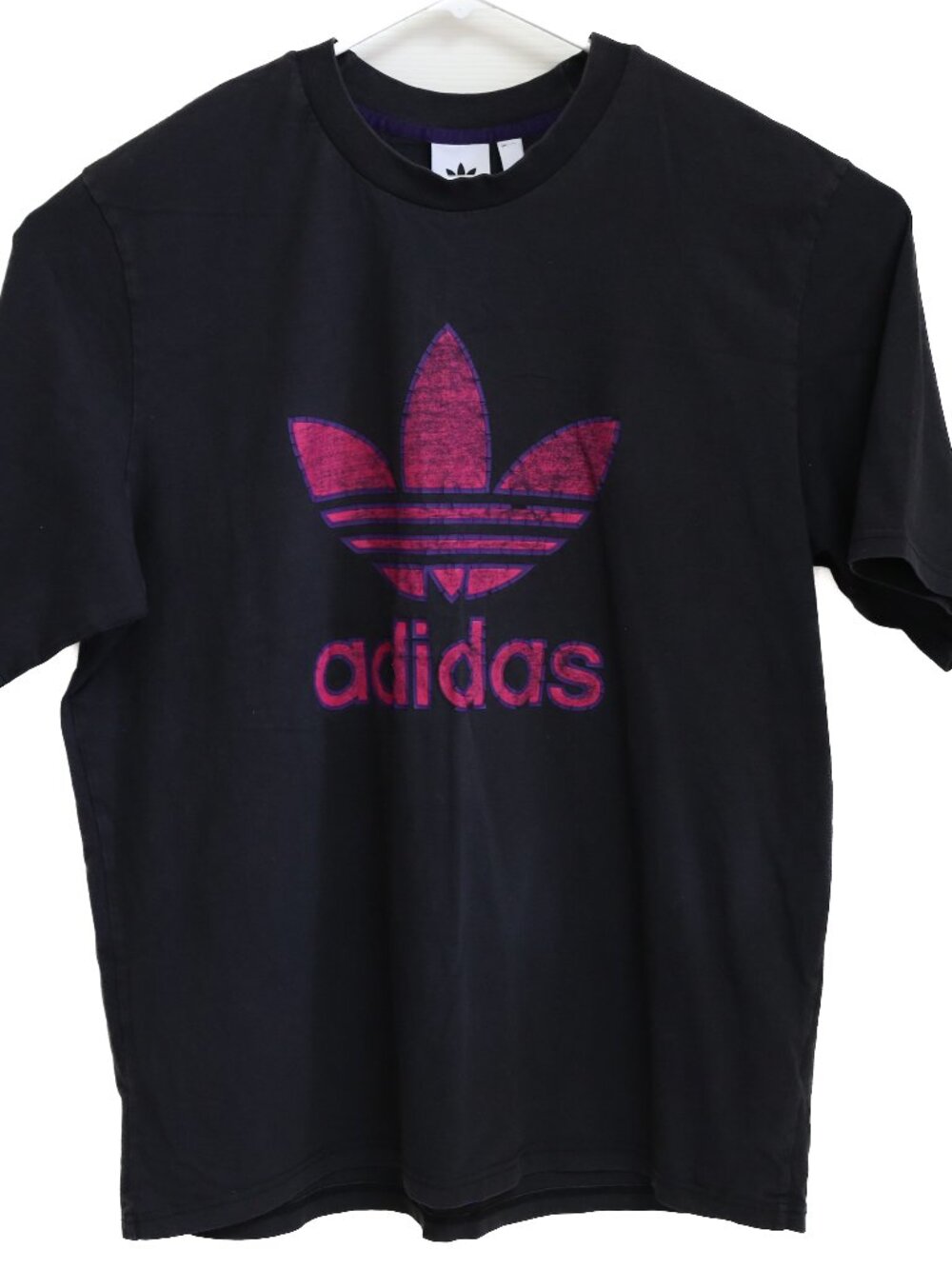 NWOT Adidas Originals Mens T Shirt Size L Retro Trefoil Distressed Black Loose